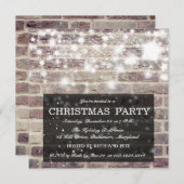 素朴なレンガ壁のクリスマス・パーティの輝くな星 招待状 (正面/裏面)