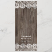 素朴なレースおよび木結婚式メニューカード メニュー (裏面)