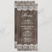 素朴なレースおよび木結婚式メニューカード メニュー (正面/裏面)