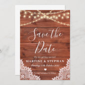 素朴なレースと妖精の灯が結婚の知らせを保存 招待状 (正面/裏面)