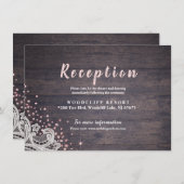 素朴なレースと木のバラ色グリッターの受付カード 招待状 (正面/裏面)