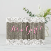 素朴なレースと納屋の木のベイビーシャワー 招待状 (スタンド正面)