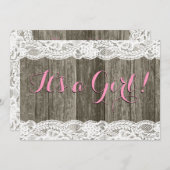 素朴なレースと納屋の木のベイビーシャワー 招待状 (正面/裏面)