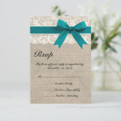 素朴なレースのバーラップの一見RSVPカードターコイズ 出欠カード (スタンド正面)