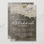 素朴なレースの木製のブライダルシャワーの招待状 招待状 (正面/裏面)