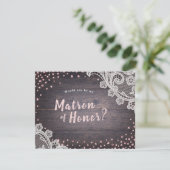素朴なレースの木製飾り 「私のブライズメイドになってくれますか」 招待状 (スタンド正面)
