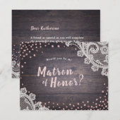 素朴なレースの木製飾り 「私のブライズメイドになってくれますか」 招待状 (正面/裏面)