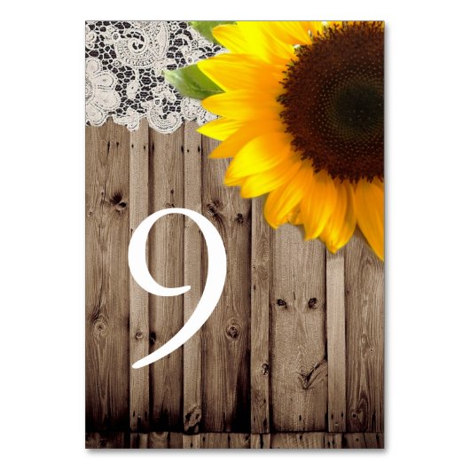 素朴なレースの納屋の木ひまわり国の結婚式 テーブルナンバー (裏面)