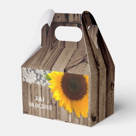 素朴なレースの納屋の木ひまわり国の結婚式 フェイバーボックス (裏面サイド)