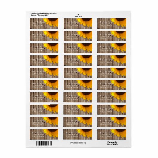 素朴なレースの納屋の木ひまわり国の結婚式 ラベル (フルシート)