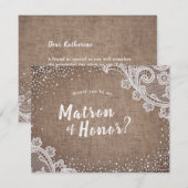 素朴なレースの麻布で、私の結婚式の名誉ある仲人になってくれますか 招待状 (正面/裏面)