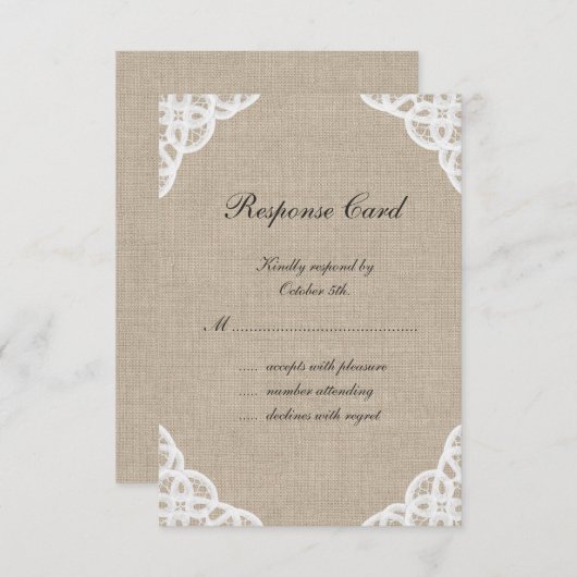 素朴なレース及びバーラップRSVP 出欠カード (正面/裏面)