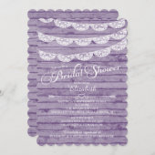 素朴なレース及び紫色の木製のブライダルシャワーの招待状 招待状 (正面/裏面)