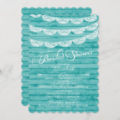 素朴なレース及び青い木製のブライダルシャワーの招待状 招待状 (正面/裏面)