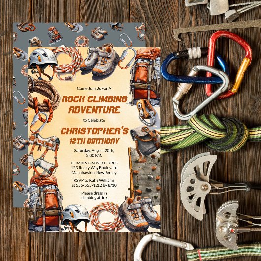 素朴なロッククライミング・アドベンチャー誕生日パーティー 招待状