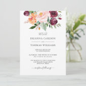 素朴なロマンス バーガンディーとピンクの花のウェディング 招待状 (スタンド正面)