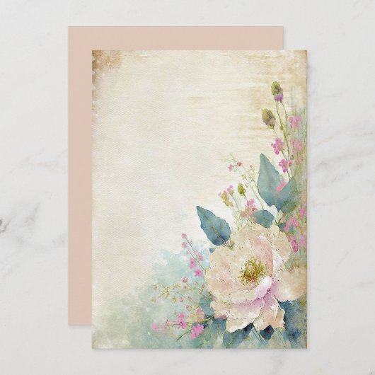 素朴なローズの空白の結婚式 招待状 (正面/裏面)