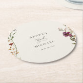 素朴なワイルドフラワーのアイボリークリームロマンチックウェディング ラウンドペーパーコースター (アングル)