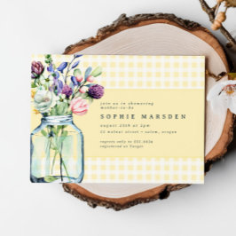 素朴なワイルドフラワーのメイソンジャー ピクニック ベビーシャワー 招待状
