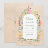 素朴なワイルドフラワーの水彩画 招待状 (正面/裏面)