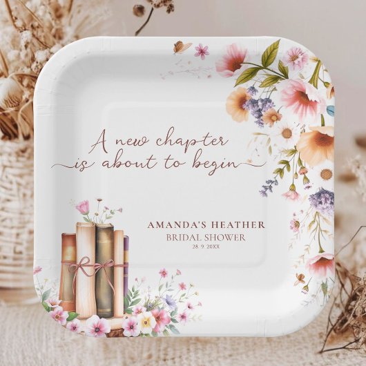 素朴なワイルドフラワーストーリーブック ブライダルシャワーパーティー ペーパープレート