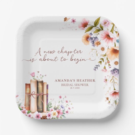 素朴なワイルドフラワーストーリーブック ブライダルシャワーパーティー ペーパープレート (正面)