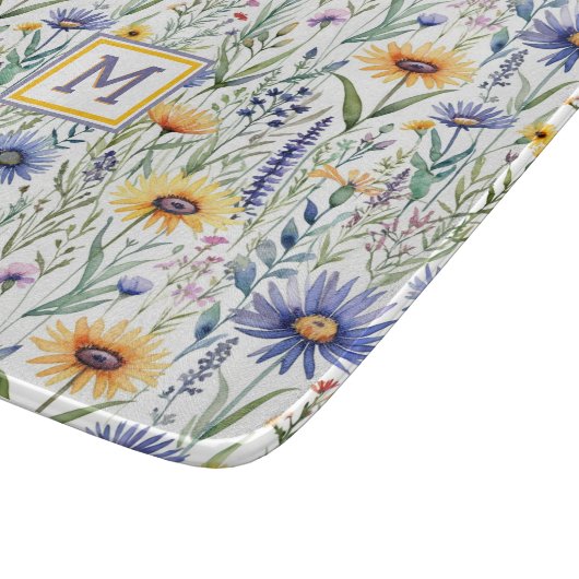 素朴なワイルドフラワープレtty水彩モノグラム カッティングボード (角)