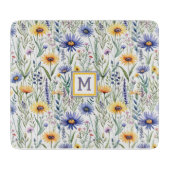 素朴なワイルドフラワープレtty水彩モノグラム カッティングボード (正面)