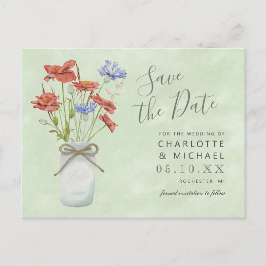 素朴なワイルドフラワーボールjar日付はがき保存 ポストカード (正面)