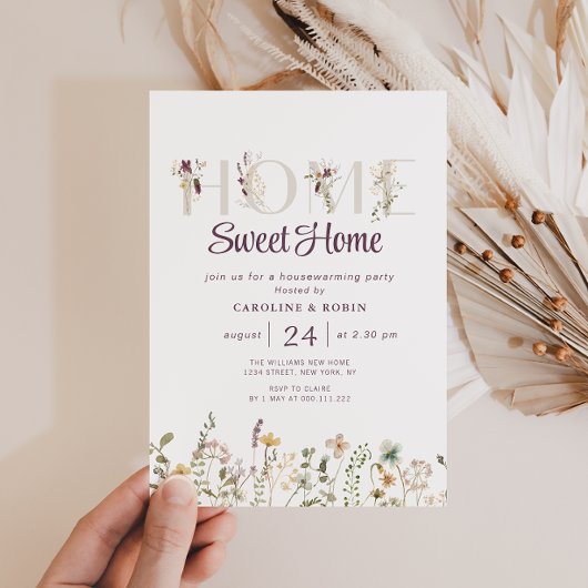 素朴なワイルドフラワー引っ越し祝いパーティーパーティの招待状