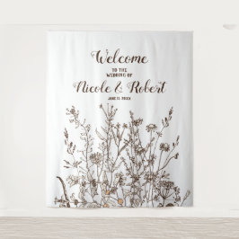 素朴なワイルドフラワー 秋の花を纏ったウェディングバックドロップ タペストリー