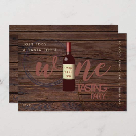 素朴なワインチェックパーティーの招待状 ガラスの染み 招待状 (正面/裏面)