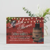 素朴なワインバレル 赤い納屋の木材 ブライダルシャワー 招待状 (スタンド正面)