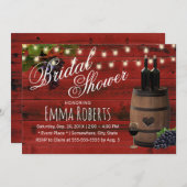 素朴なワインバレル 赤い納屋の木材 ブライダルシャワー 招待状 (正面/裏面)