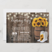 素朴なワインバージョンボトル サンキラフラワーカウガール 誕生日 招待状 (正面)