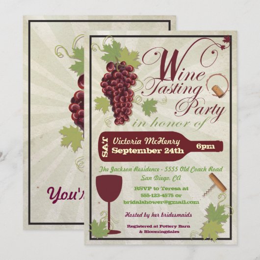 素朴なワインパーティーの招待状 招待状 (正面/裏面)