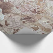 素朴なヴィンテージのアイボリーの茶色のレースの花柄のタイポグラフィ ラッピングペーパー (角)