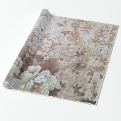 素朴なヴィンテージのアイボリーの茶色のレースの花柄のタイポグラフィ ラッピングペーパー (アンロールド)