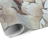 素朴なヴィンテージのアイボリーの茶色のレースの花柄のタイポグラフィ ラッピングペーパー (ロールコーナー)