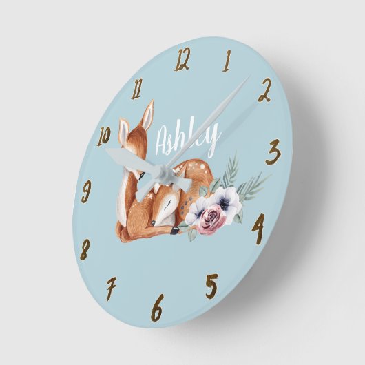 素朴なヴィンテージのシカの森林花の子供部屋の壁の芸術 ラウンド壁時計 (傾斜)