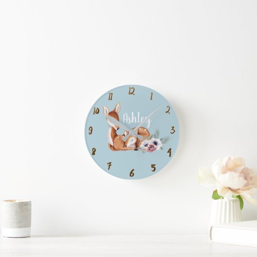 素朴なヴィンテージのシカの森林花の子供部屋の壁の芸術 ラウンド壁時計 (ホーム)