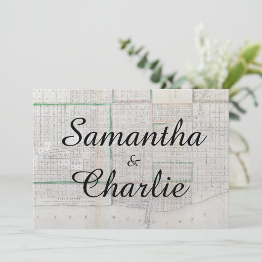 素朴なヴィンテージのシカゴの地図の結婚式招待状 招待状 (スタンド正面)