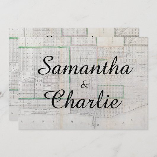 素朴なヴィンテージのシカゴの地図の結婚式招待状 招待状 (正面/裏面)