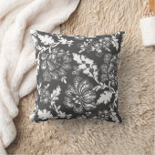 素朴なヴィンテージのダークグレーの花柄 クッション (ブランケット)