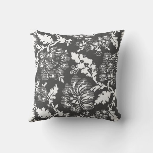 素朴なヴィンテージのダークグレーの花柄 クッション (裏面)