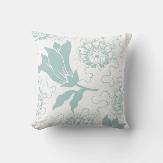 素朴なヴィンテージのティール（緑がかった色）の白い農家のスタイルの花柄 クッション (正面)