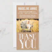 素朴なヴィンテージのベビーの誕生は写真感謝していしています サンキューカード (正面)