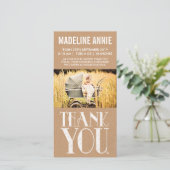 素朴なヴィンテージのベビーの誕生は写真感謝していしています サンキューカード (スタンド正面)