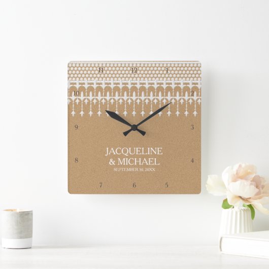 素朴なヴィンテージのレースのクラフト紙の原稿のタイポグラフィ スクエア壁時計 (ホーム)