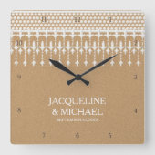 素朴なヴィンテージのレースのクラフト紙の原稿のタイポグラフィ スクエア壁時計 (正面)